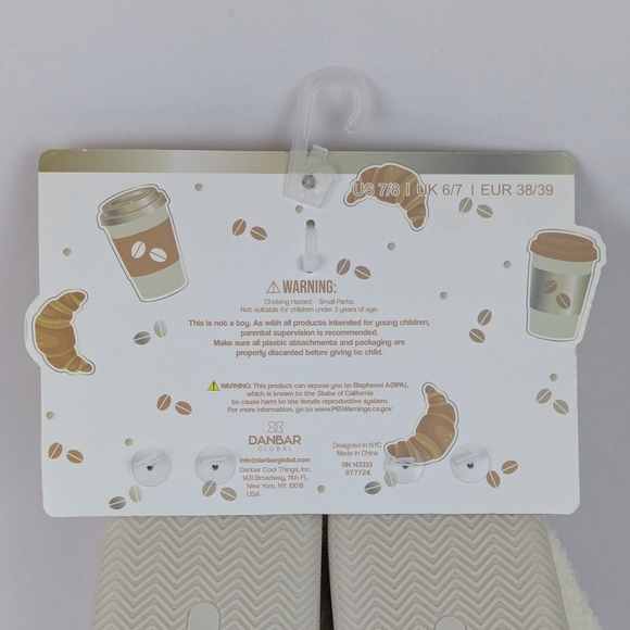 Slippers & Headband Coffee Croissant Sherpa Embroidery Sequins Ivory M (7/8) NWT - Picture 15 of 16